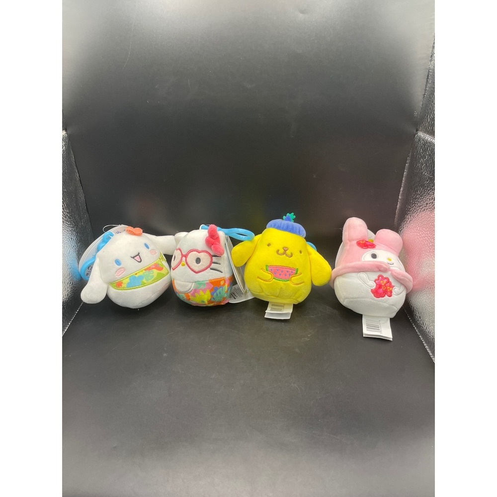 Sanrio Squishmallows Plush Clip On Set Hello Kitty My Melody Cinnamoroll 4 Pack